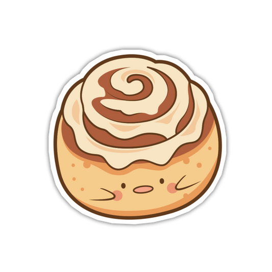 Cartoon cinnamon roll with a face on a white background