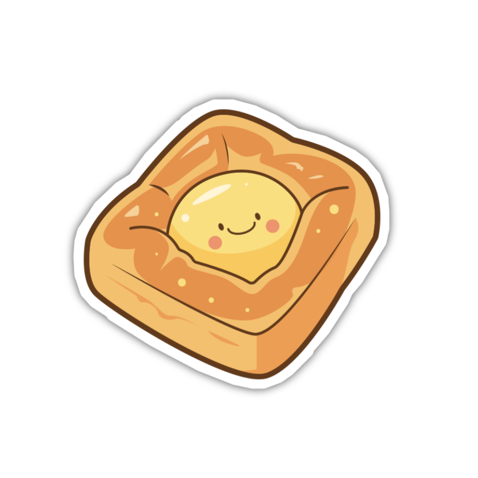 Sticker of a cute pastry with a smiling face on a white background