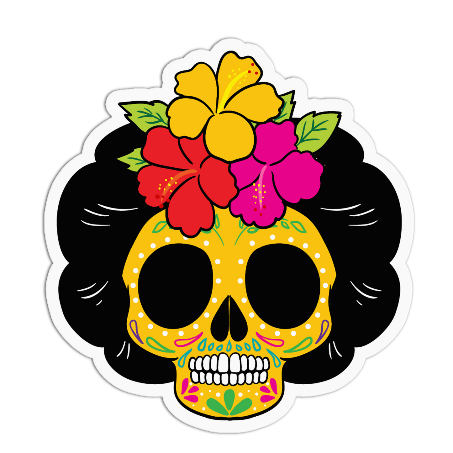 Hibiscus Floral Dia De Los Muertos Sticker