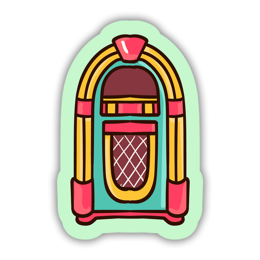 Colorful illustration of a vintage jukebox on a light green background