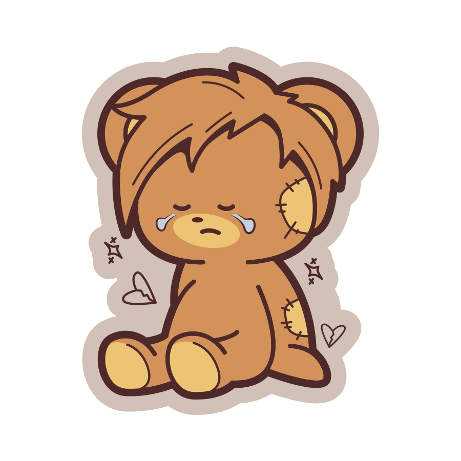 Cartoon bear with a sad expression on a white background