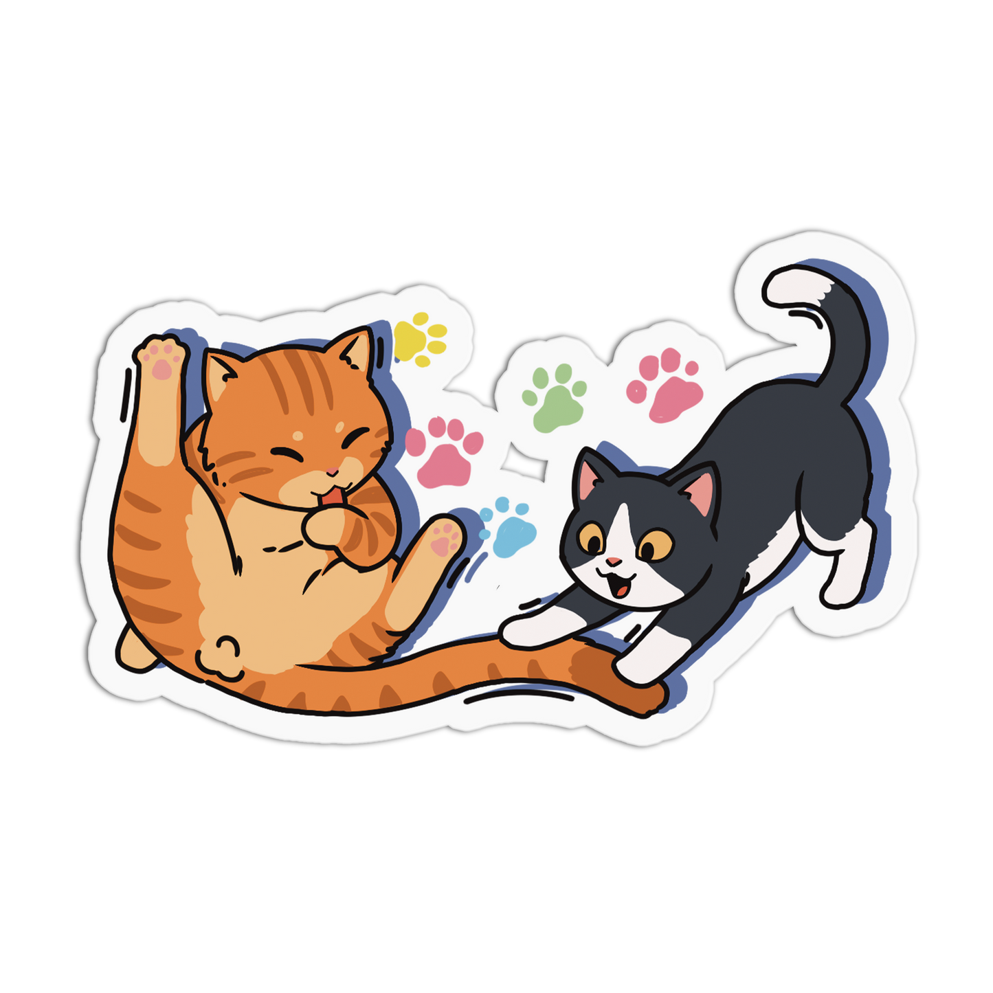 Cartoon illustration of two cats playing on a transparent background