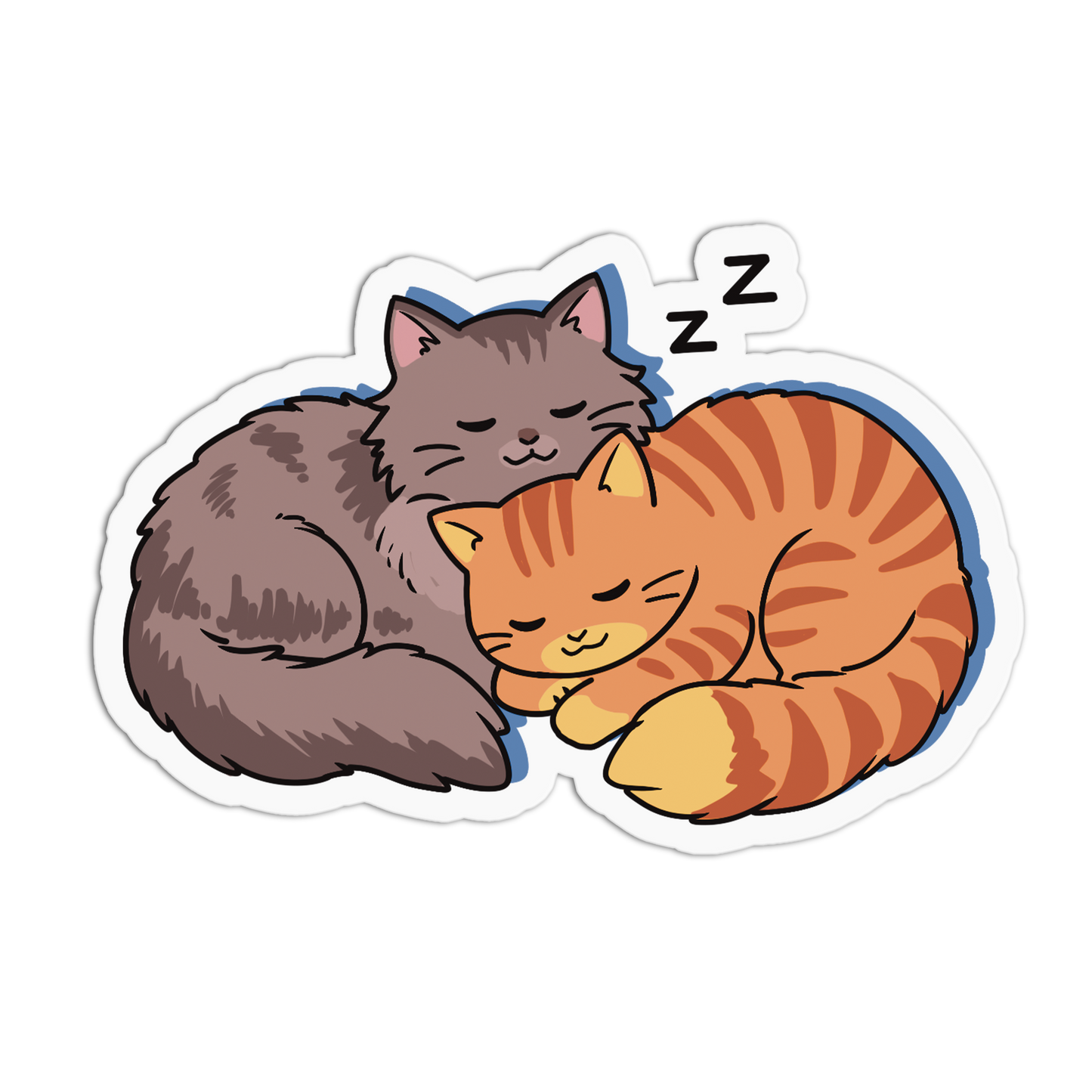 Two cats sleeping next to each other with a 'Z' symbol above them on a transparent background.