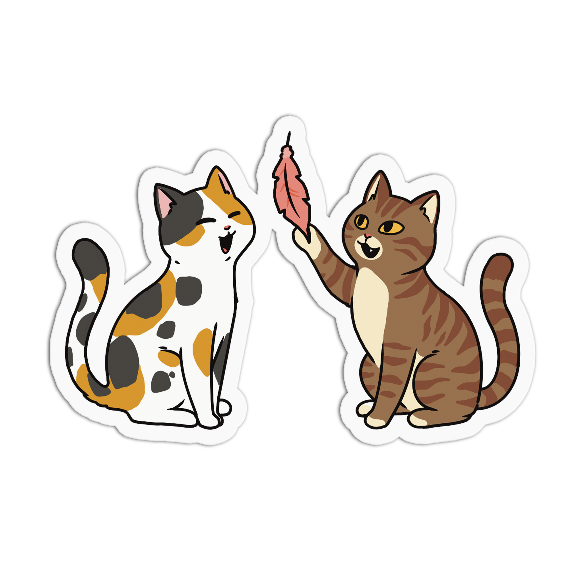 Two cartoon cats, one with a polka dot pattern and the other with a tabby pattern, on a transparent background.