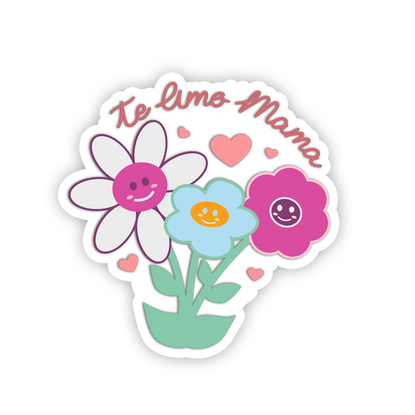 Sticker with flowers and 'Te limo Mama' text on a white background