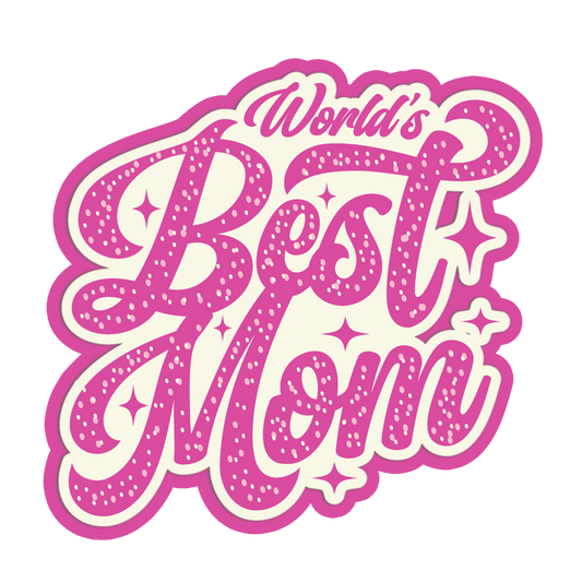Pink and white 'World's Best Mom' text design on a white background