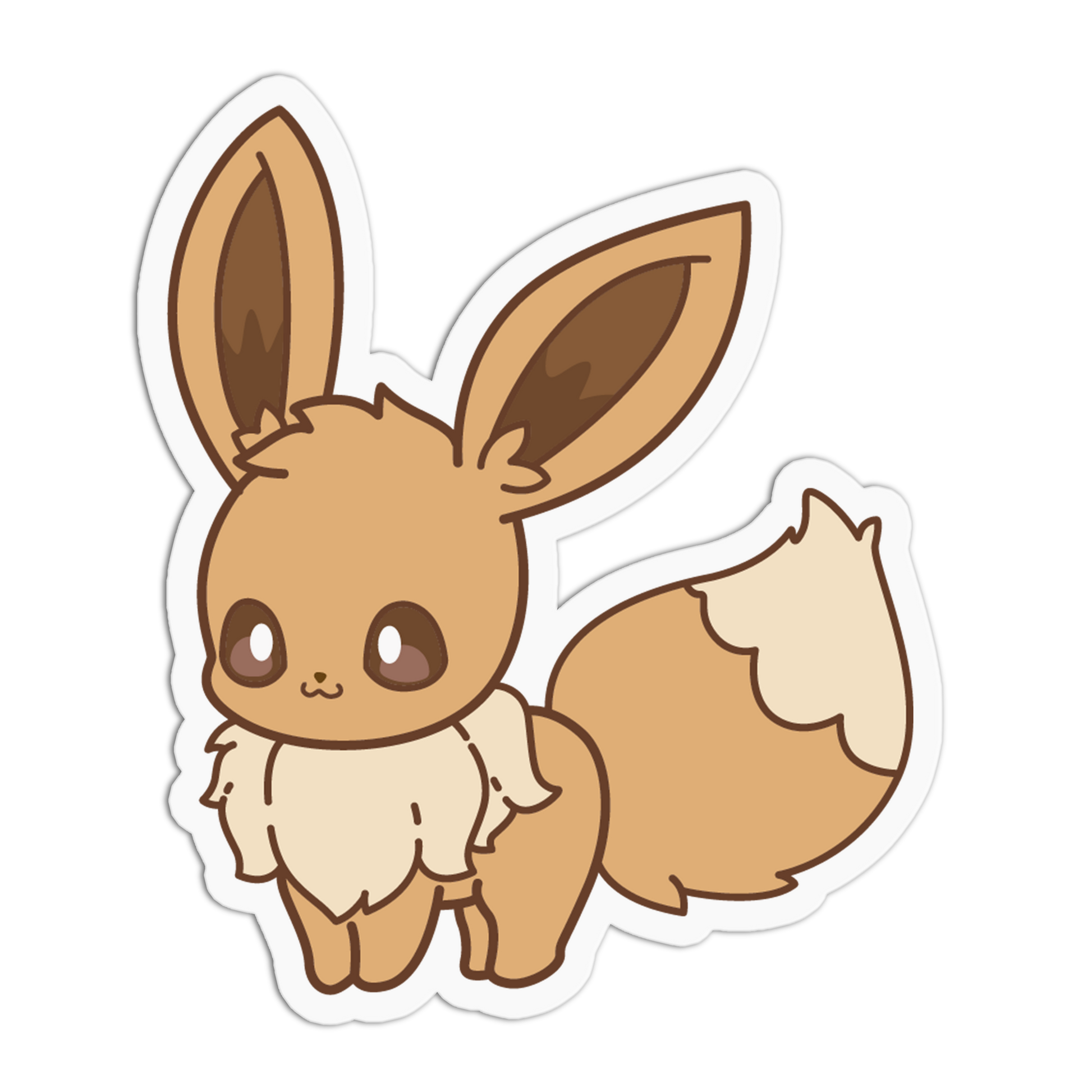 A die-cut vinyl sticker of the cute cartoon character Eevee, shown on a plain white background.