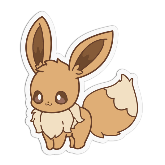 A die-cut vinyl sticker of the cute cartoon character Eevee, shown on a plain white background.