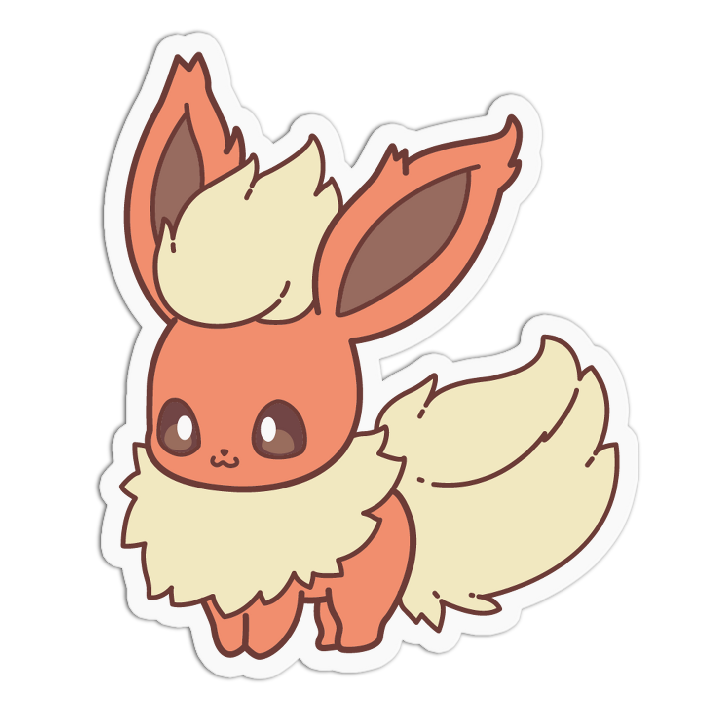 A die-cut sticker featuring a cute cartoon Eevee character in orange and cream colors with brown inner ears, shown on a plain white background.