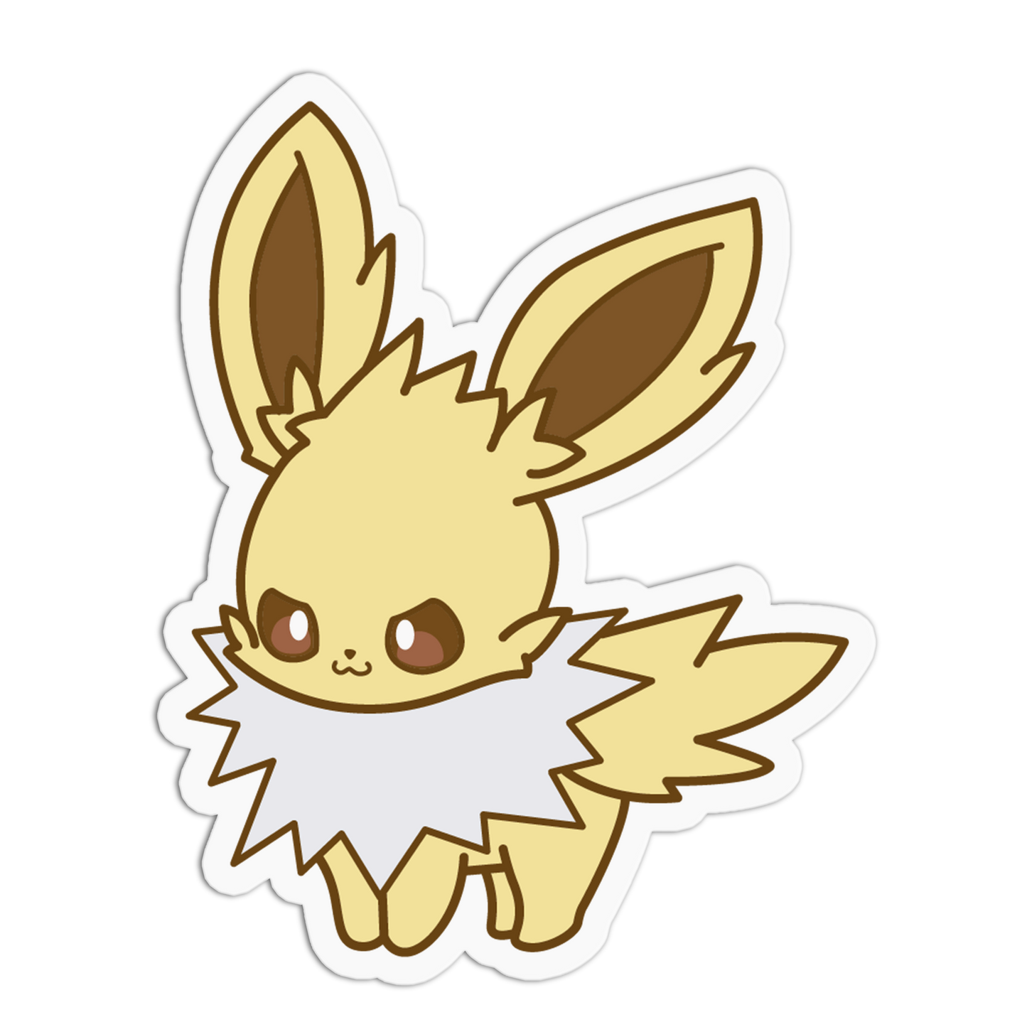 A die-cut vinyl sticker of the Pokémon character Eevee, featuring its classic cream and yellow fur, brown inner ears, and white ruff collar, shown on a plain white background.