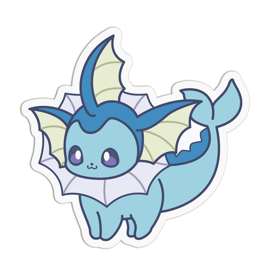 A die-cut vinyl sticker featuring a cute cartoon illustration of a light blue and dark blue dragon-like creature with pale yellow wings and a white ruffled collar, shown on a plain white background.
