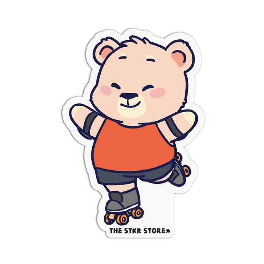 Cartoon bear character with roller skates on a white background, from The STKR Store.