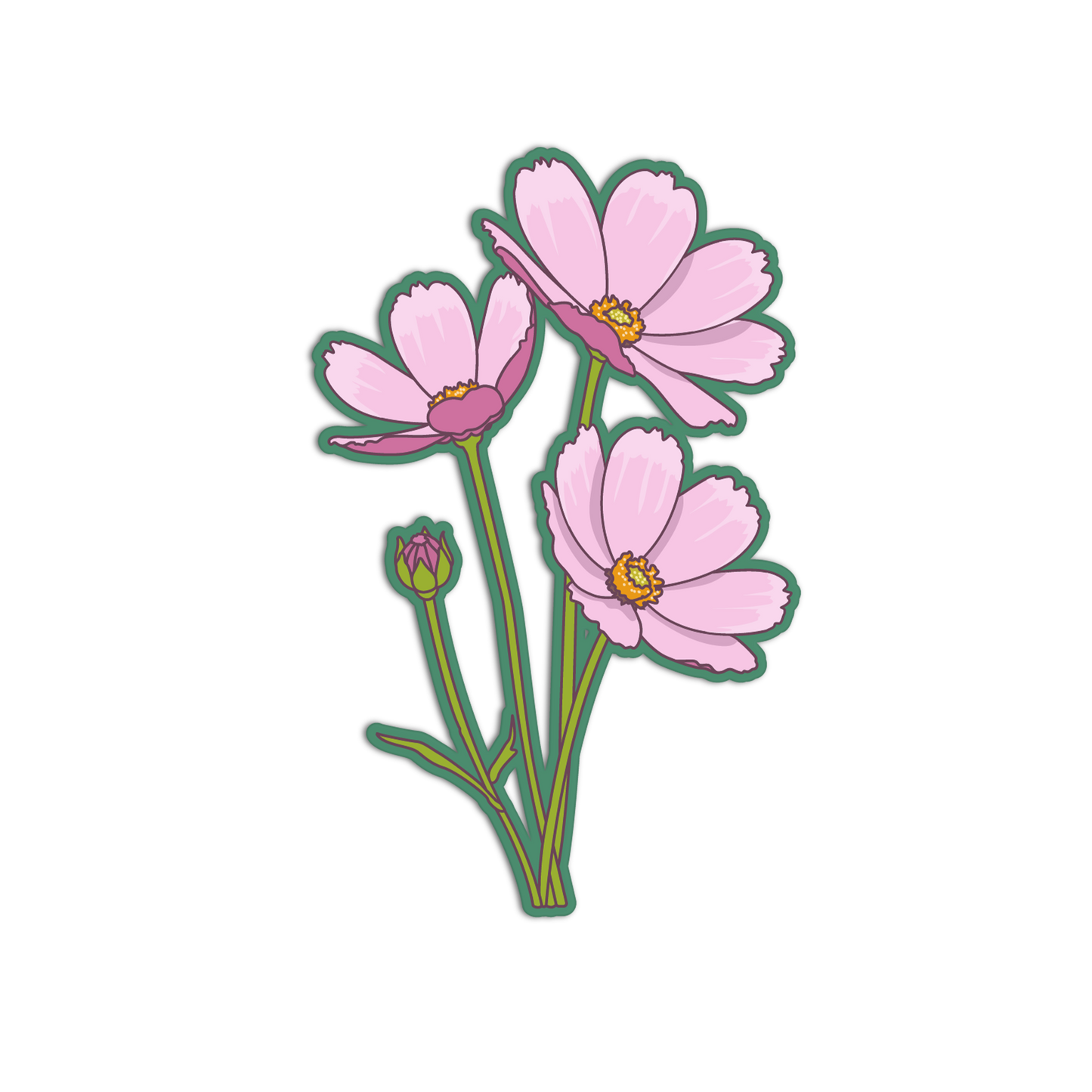Pink Cosmos Flowers - Flower Series Sticker - The Stkr Store