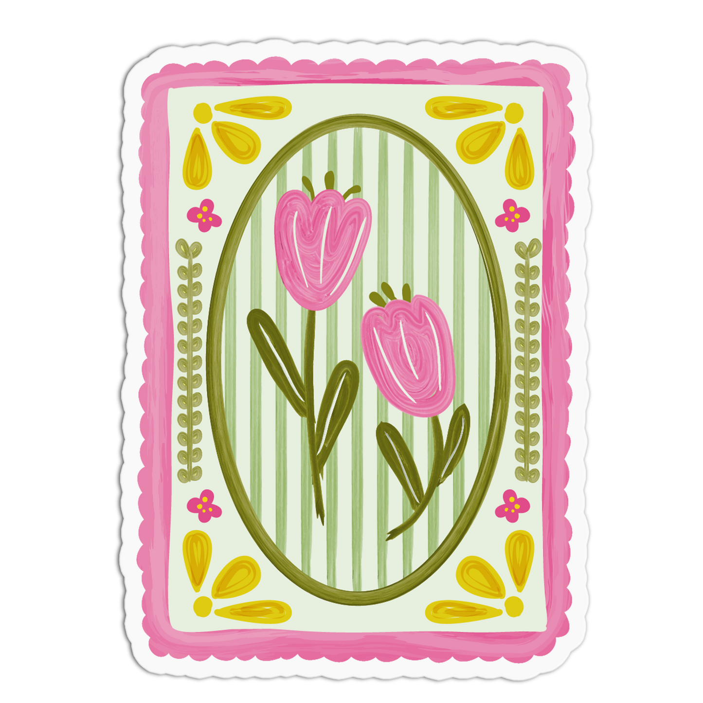 Pink Tulips Framed Flowers Sticker