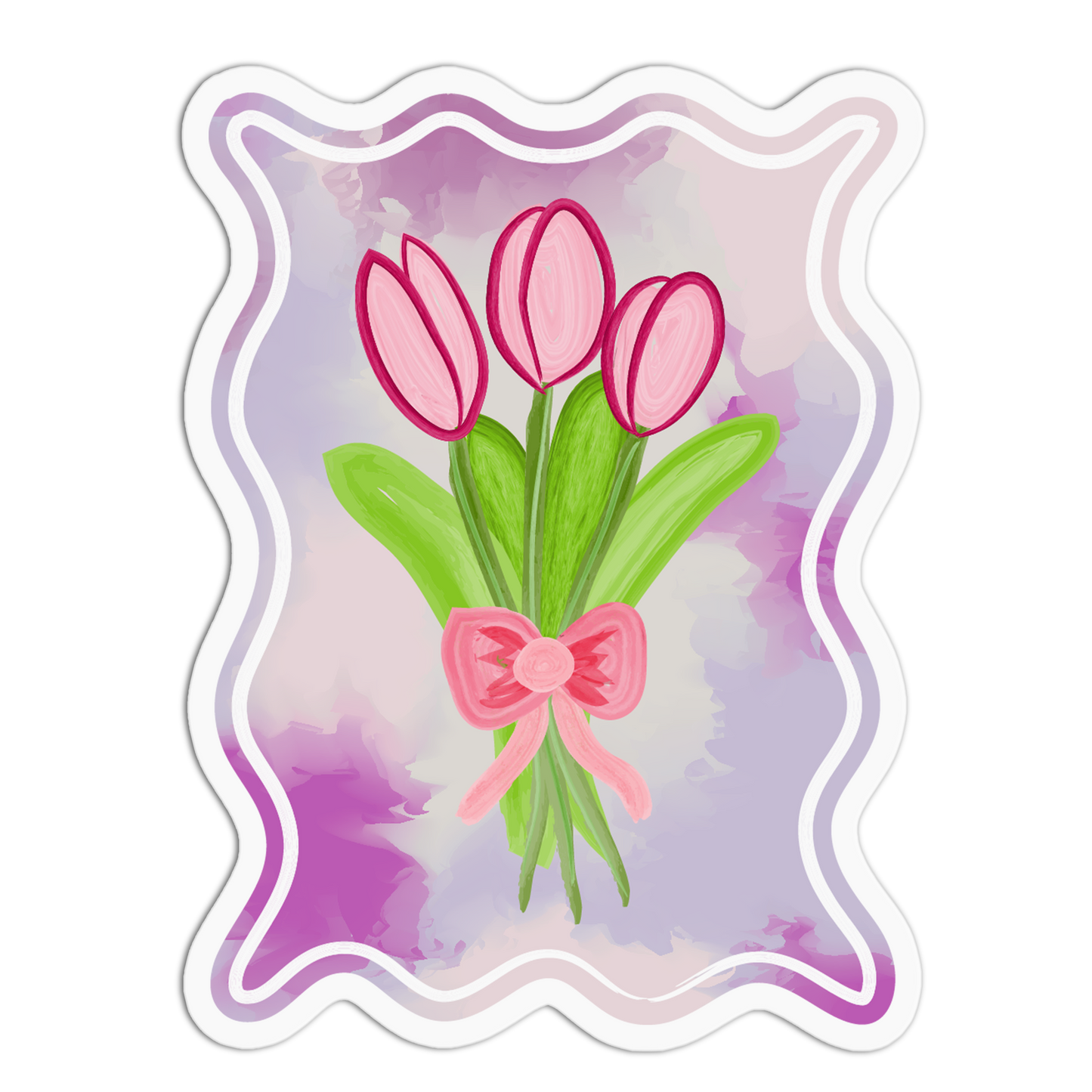 Pink Tulips Bouquet Framed Flowers Sticker