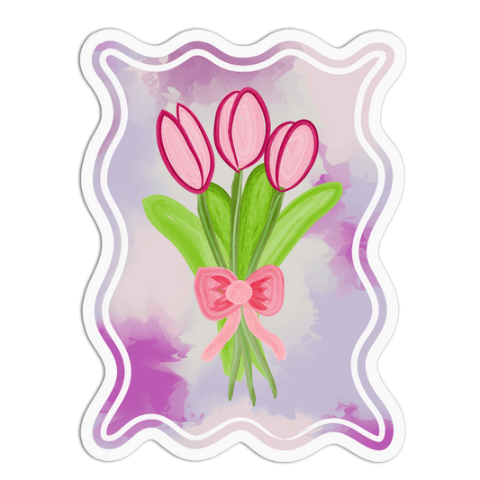 Pink Tulips Bouquet Framed Flowers Sticker