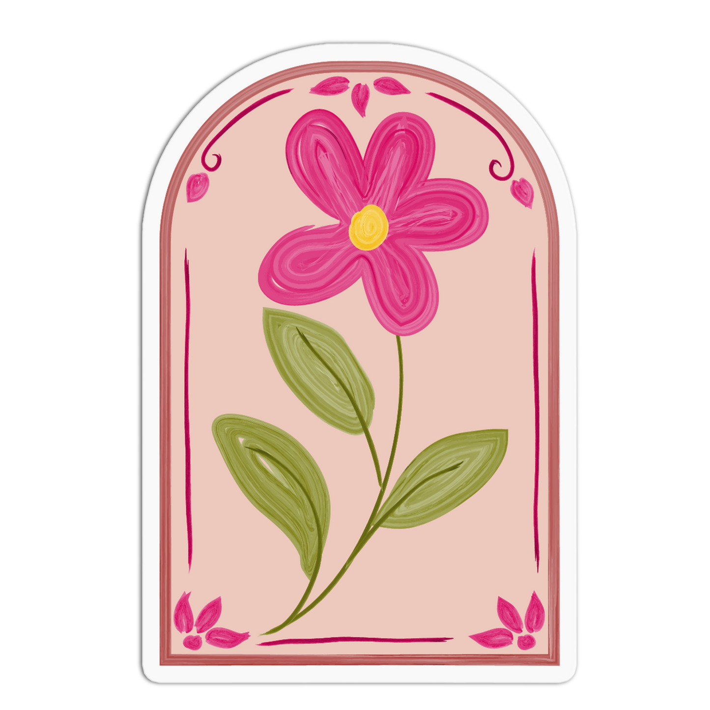 Pink Daisy Framed Flowers Sticker
