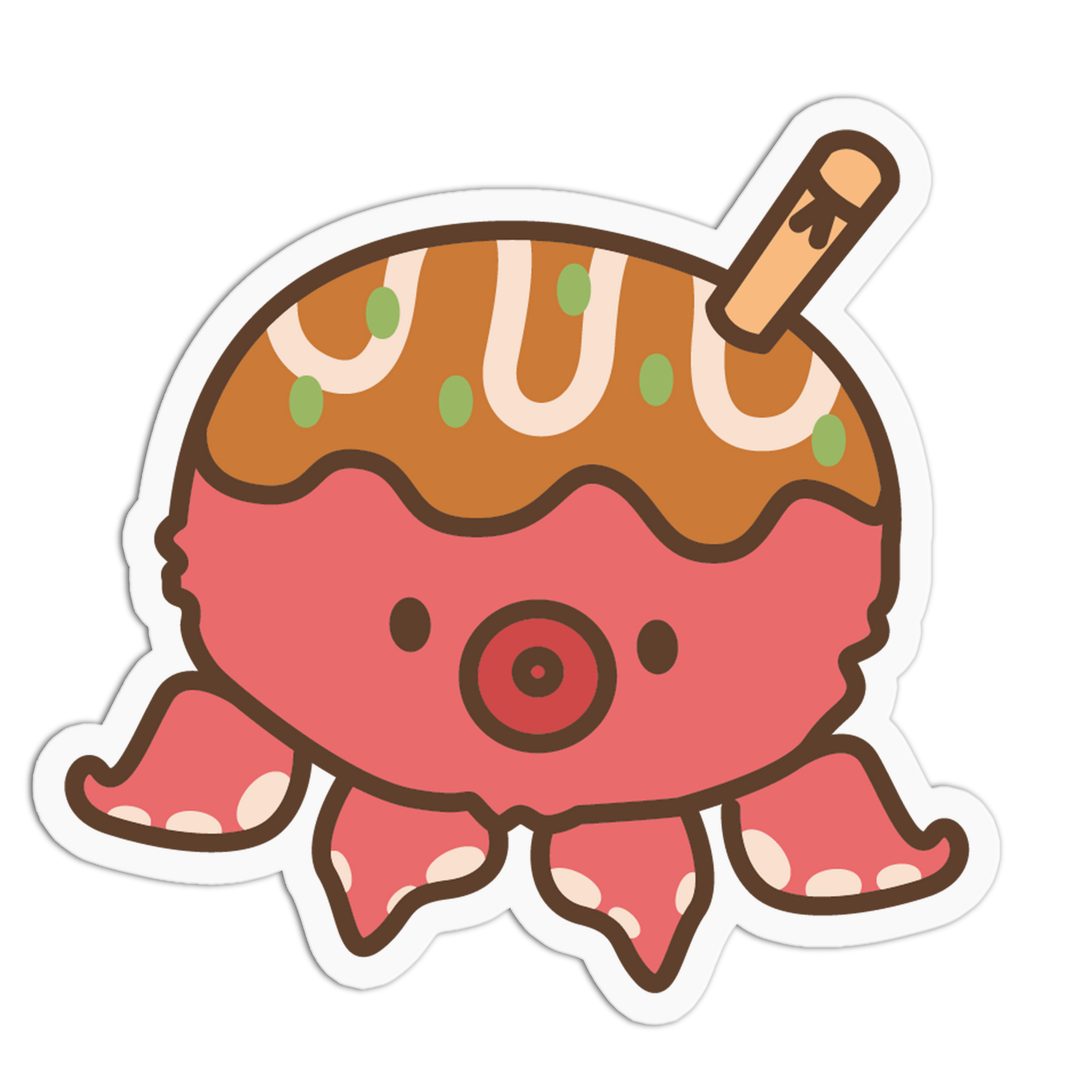 Cartoon character with a pink body and brown top on a white background