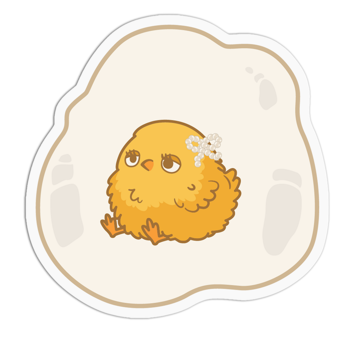 Cartoon character with orange fur and a flower on a white background
