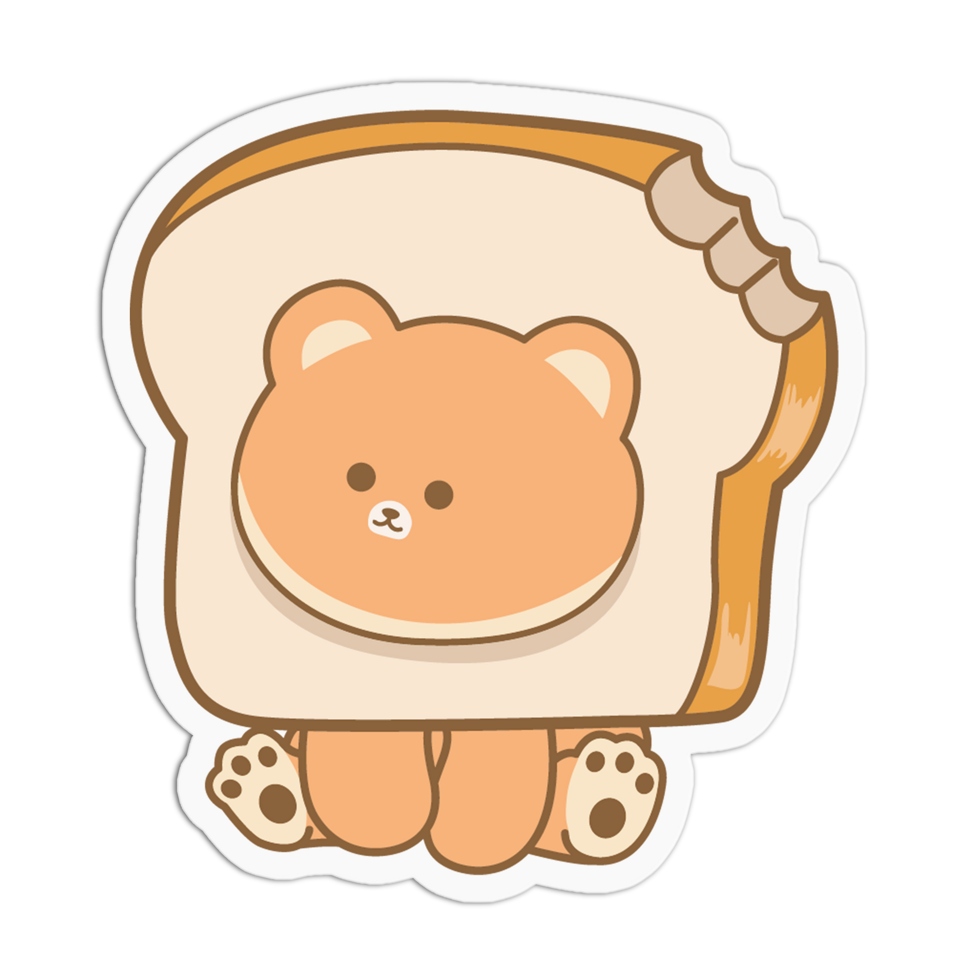 Cute bear design inside a slice of bread on a white background