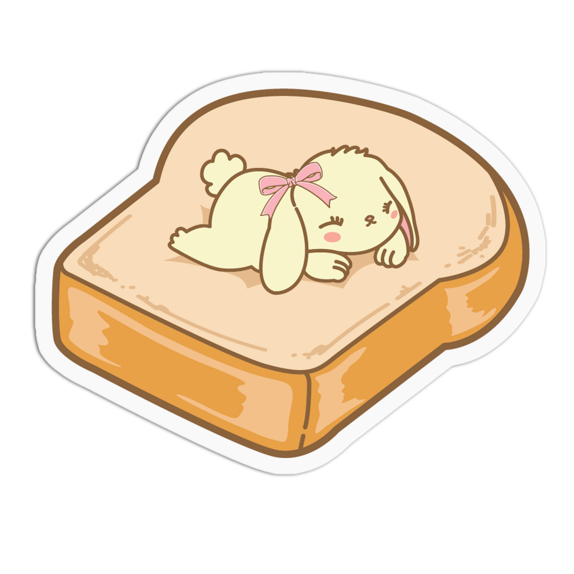Cartoon dog with a pink bow on a piece of toast