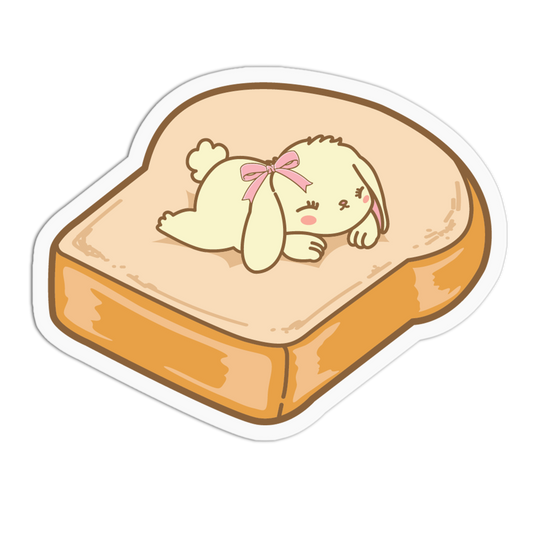 Cartoon dog with a pink bow on a piece of toast