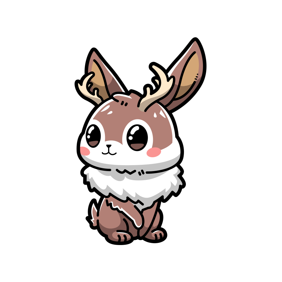 Cartoonish animal character with antlers on a white background