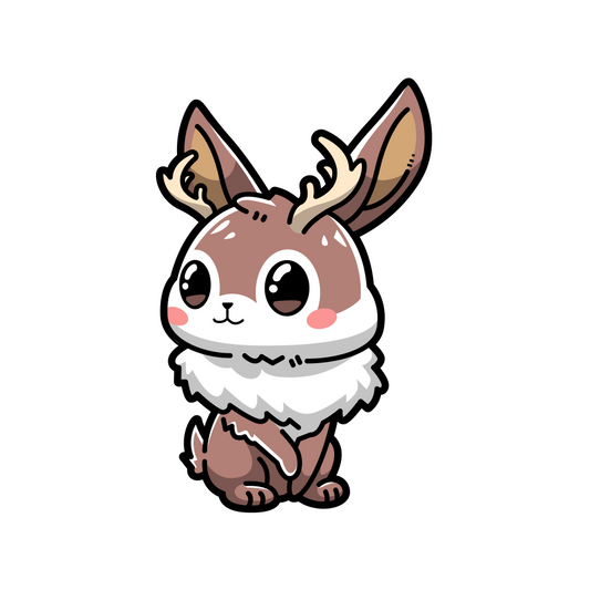 Cartoonish animal character with antlers on a white background