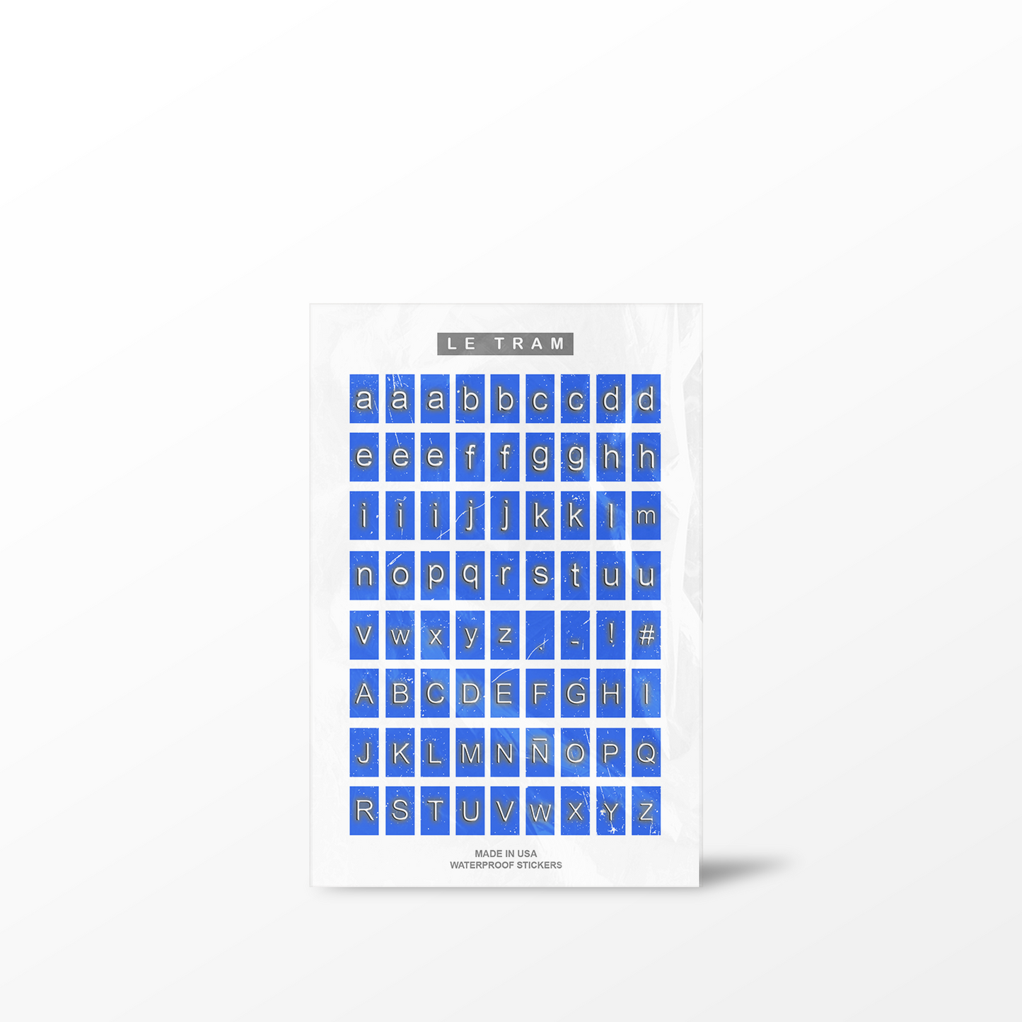Le Tram Block Letters in Blue - Clear Sticker Sheet