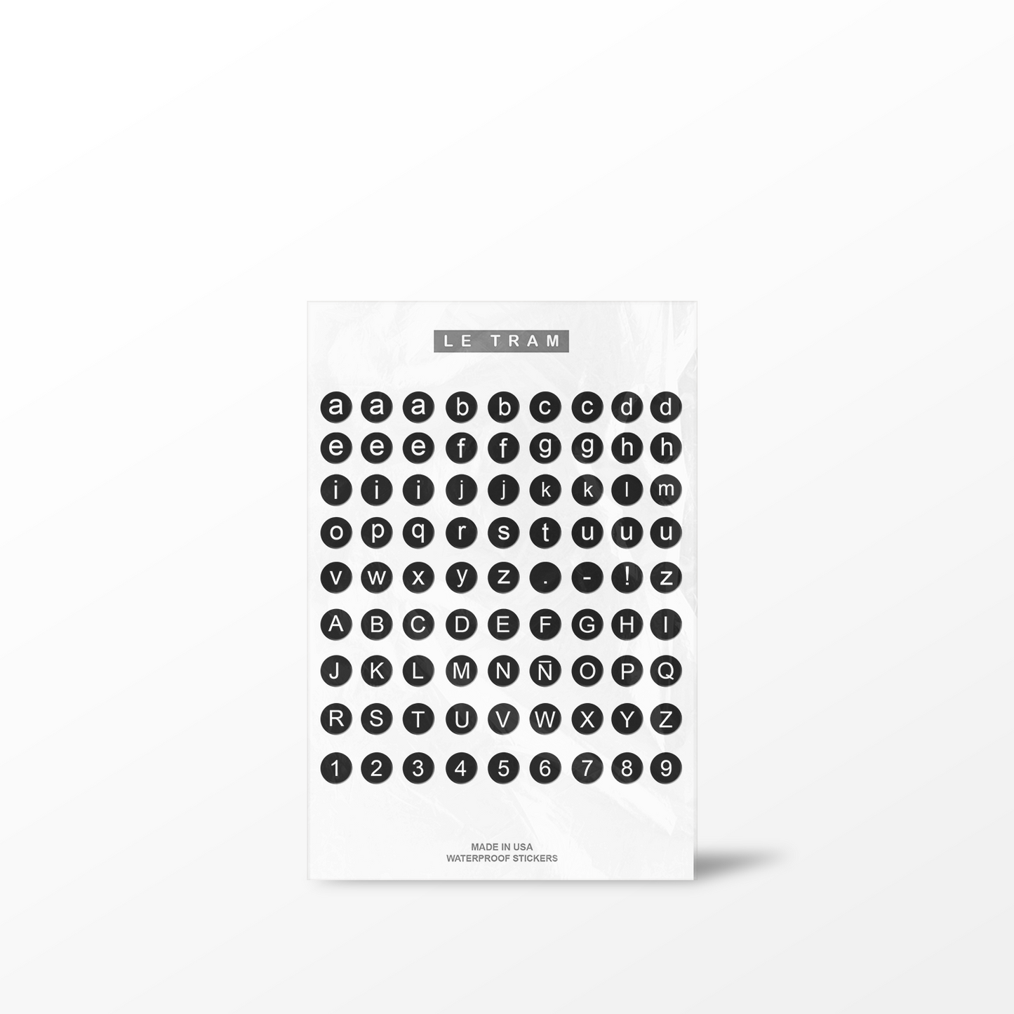 Le Tram Circle Letters in Black - Clear Sticker Sheet