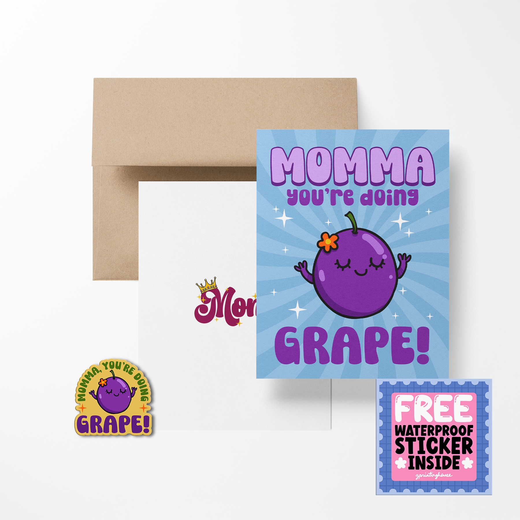 Momma You're Doing Grape Greeting Card with Sticker