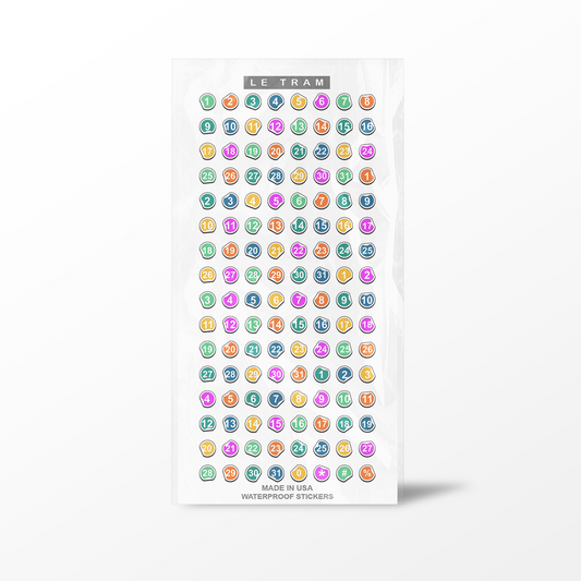 Calendar Multi-Color Numbers Le Tram Sticker Sheets - The Stkr Store