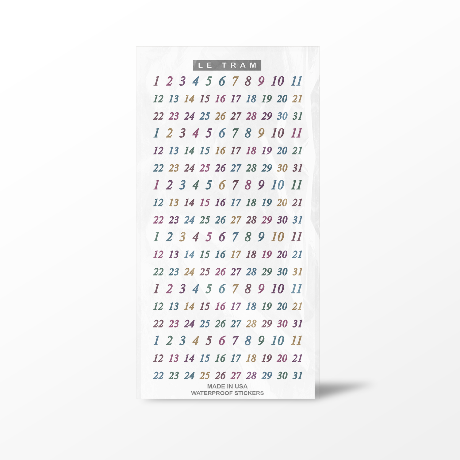 Calendar sticker with colorful numbers on a white background