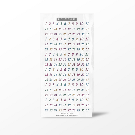 Calendar sticker with colorful numbers on a white background