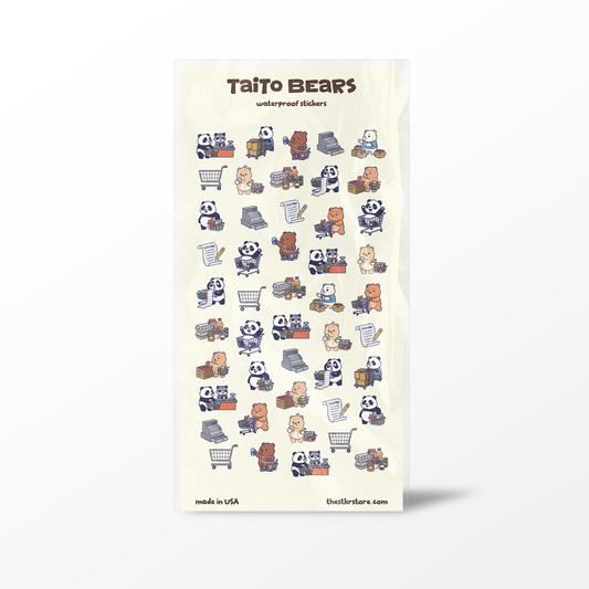 Tattoo sheet with cartoon bear designs on a white background