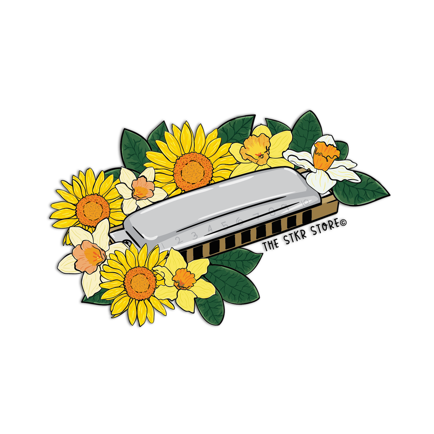 Harmonica Musical Instrument with Flowers