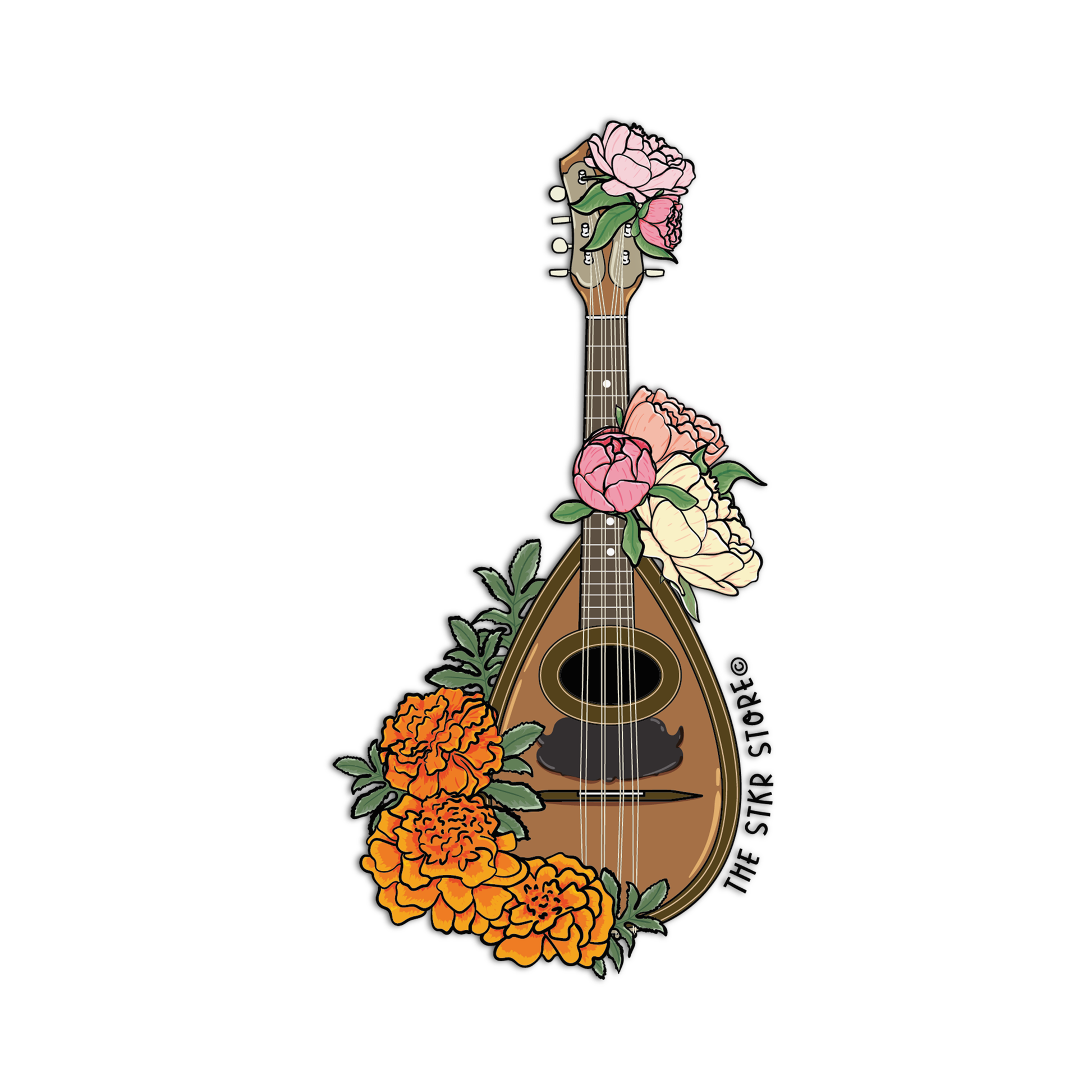 Mandolin Musical Instrument with Flowers