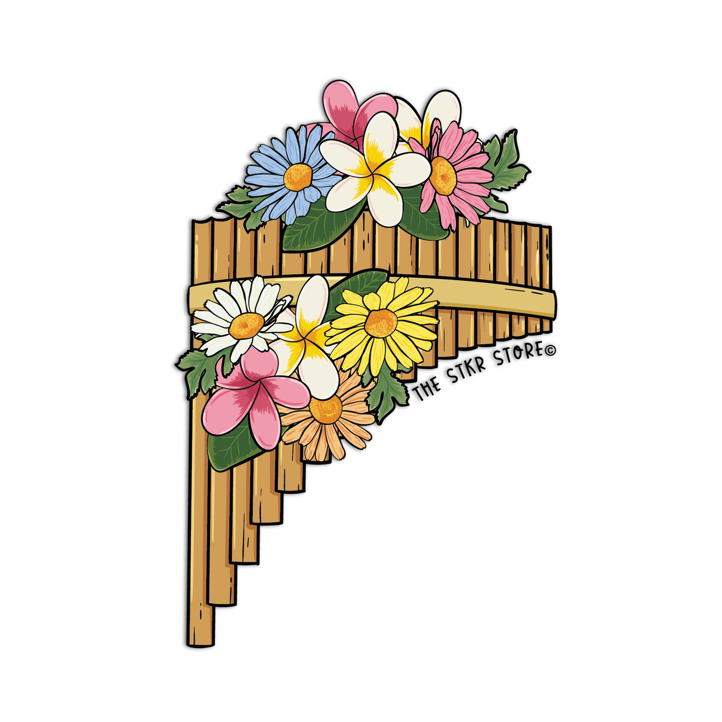 Pan Flute Musical Instrument with Flowers