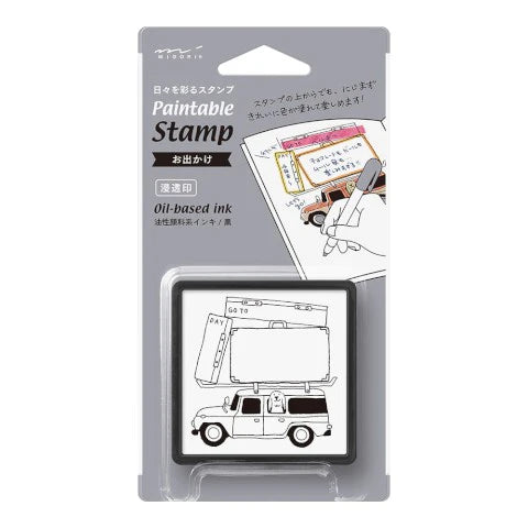 Paintable stamp set with illustration of a van on a white background