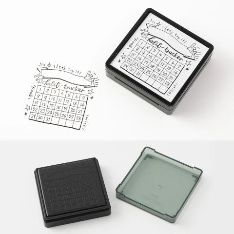 Habit tracker with black and green cases on a white background