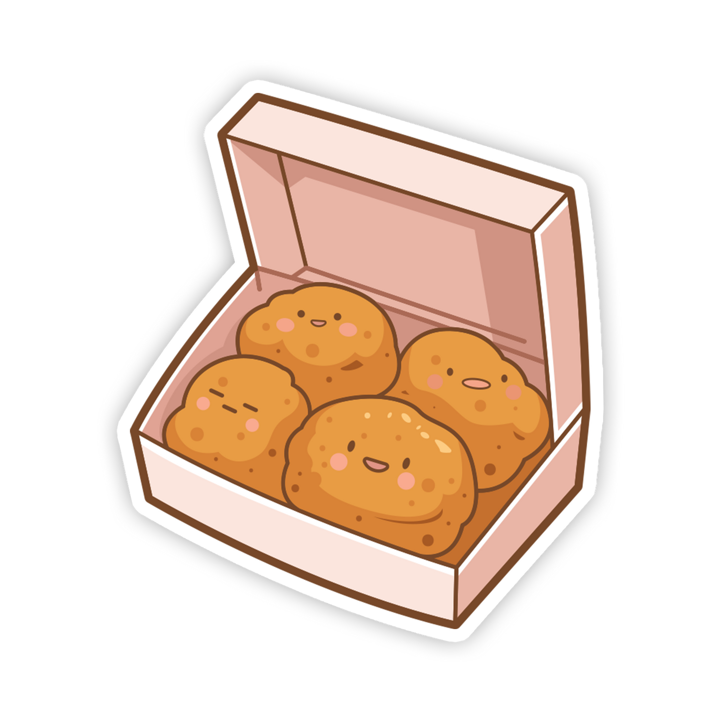 Cartoon-style cookies in an open box on a white background