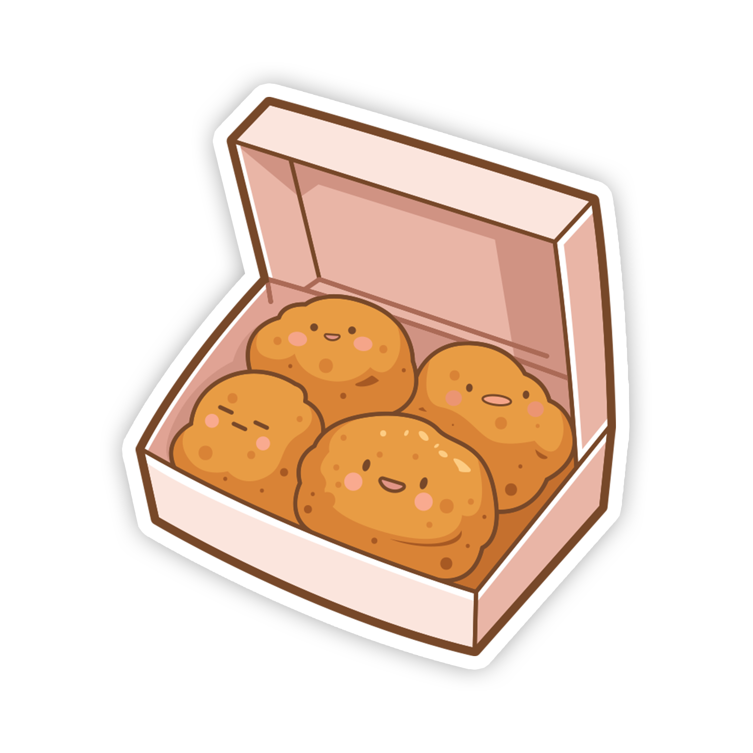 Cartoon-style cookies in an open box on a white background