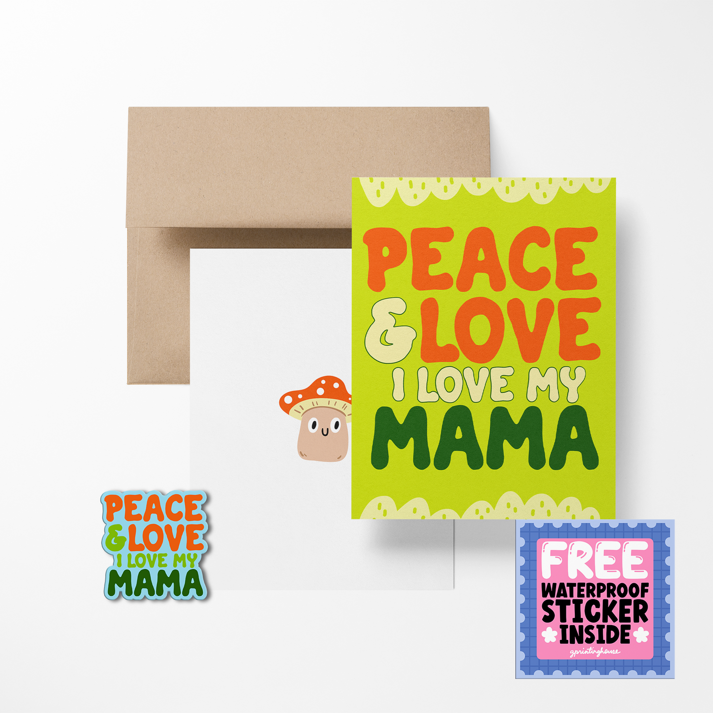 Peace & Love I Love My Mama Mother's Day Greeting Card with Sticker