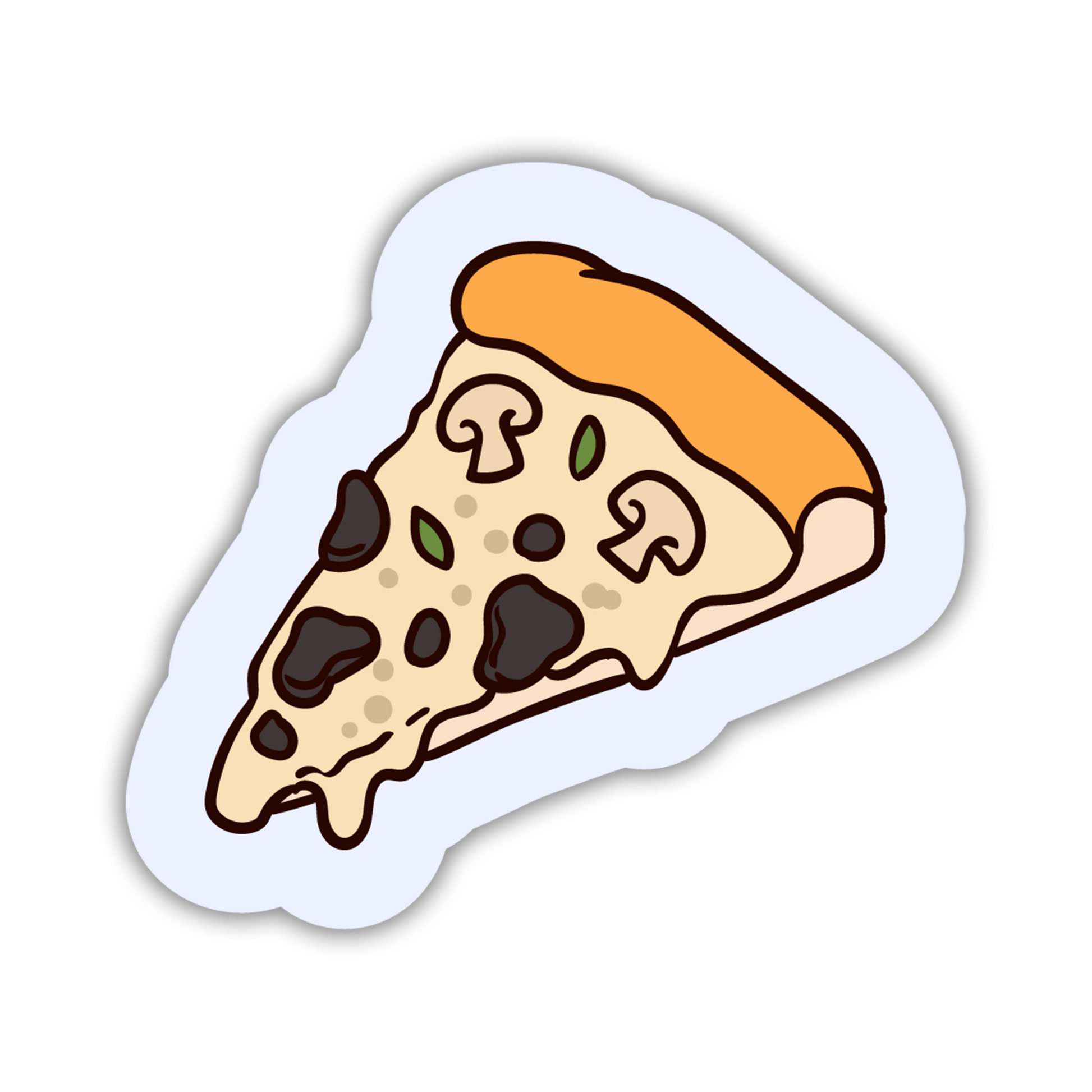 Cartoon slice of pizza with mushrooms on a white background