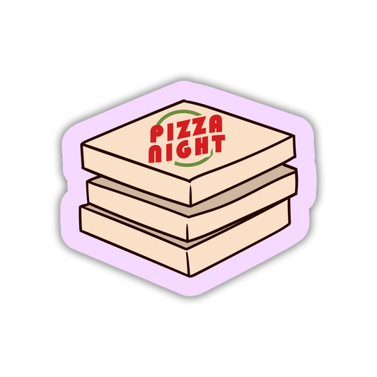 Hexagonal sticker with two pizza boxes and 'Pizza Night' text on a white background