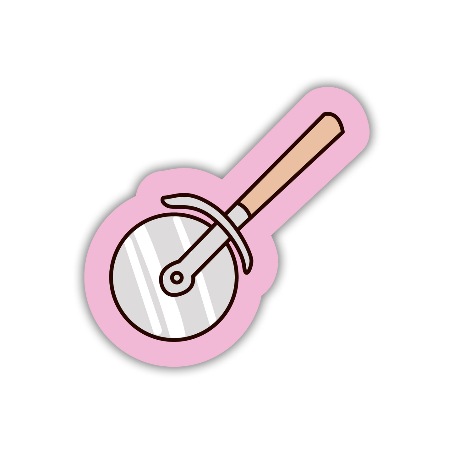 Pink circular tool with a wooden handle on a white background
