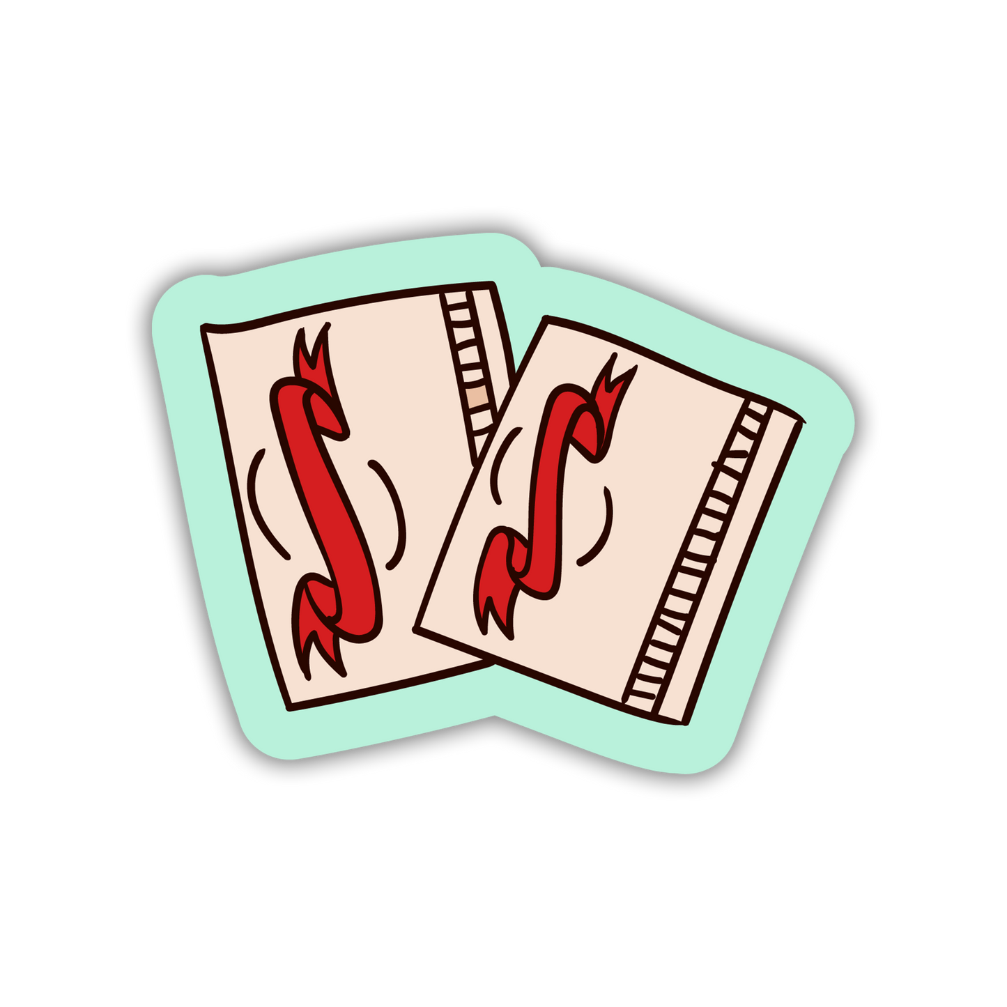 Two playing cards with red snake illustrations on a light green border.