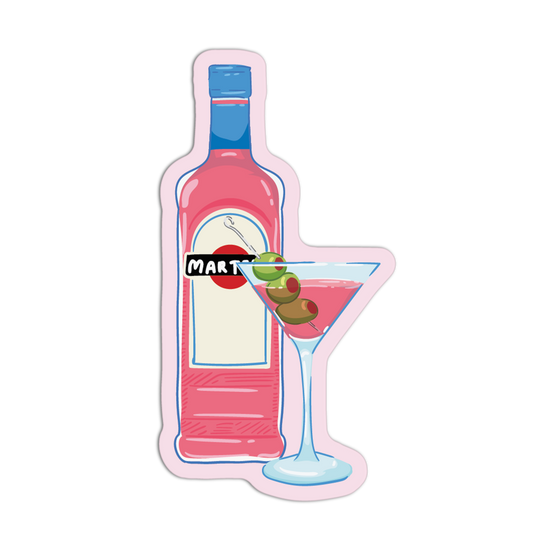Pink Martini Bottle with Cocktail - Italian Vibes Sticker