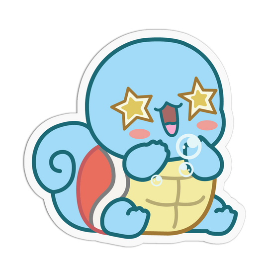 Cartoon character with a blue shell, red interior, and star-shaped eyes on a transparent background