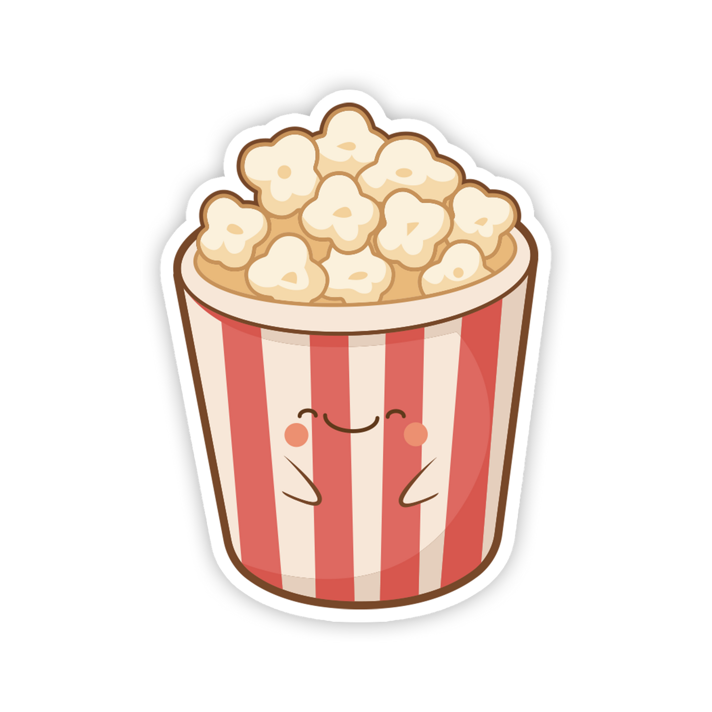 Cartoon popcorn bucket with a smiling face on a white background